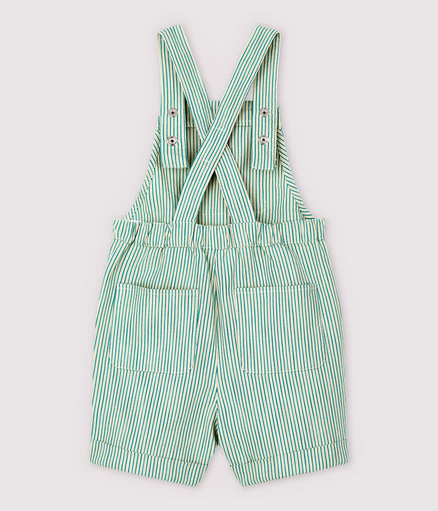 Salopette courte en serge craquante b&eacute;b&eacute; gar&ccedil;on blanc/vert