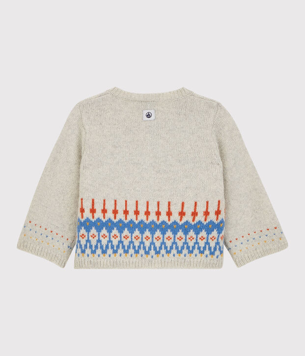 Cardigan jacquard b&eacute;b&eacute; en tricot avec laine beige chin&eacute;