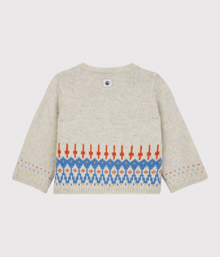 Cardigan jacquard b&eacute;b&eacute; en tricot avec laine beige MONTELIMAR CHINE