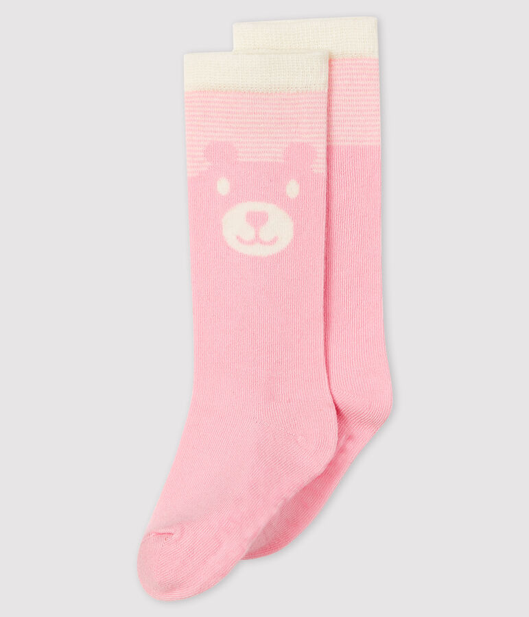 Chaussettes hautes b&eacute;b&eacute; rose MINOIS/blanc MARSHMALLOW
