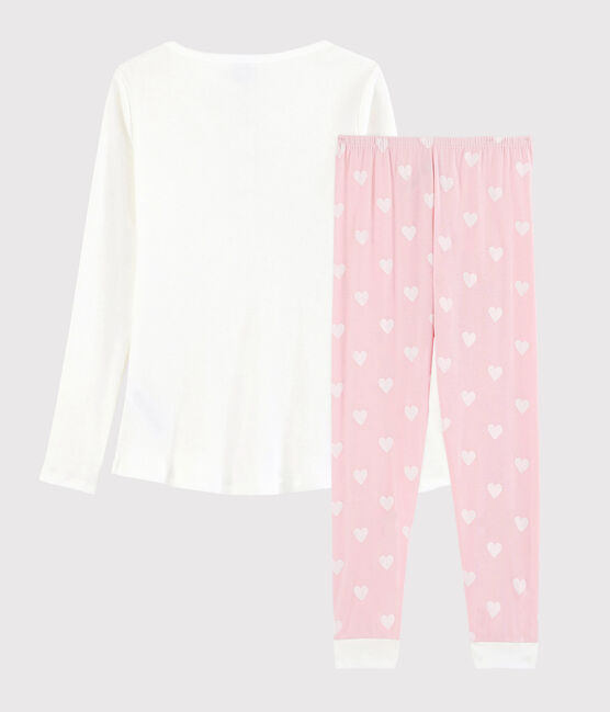 Pyjama fille-femme en coton blanc MARSHMALLOW/rose MINOIS