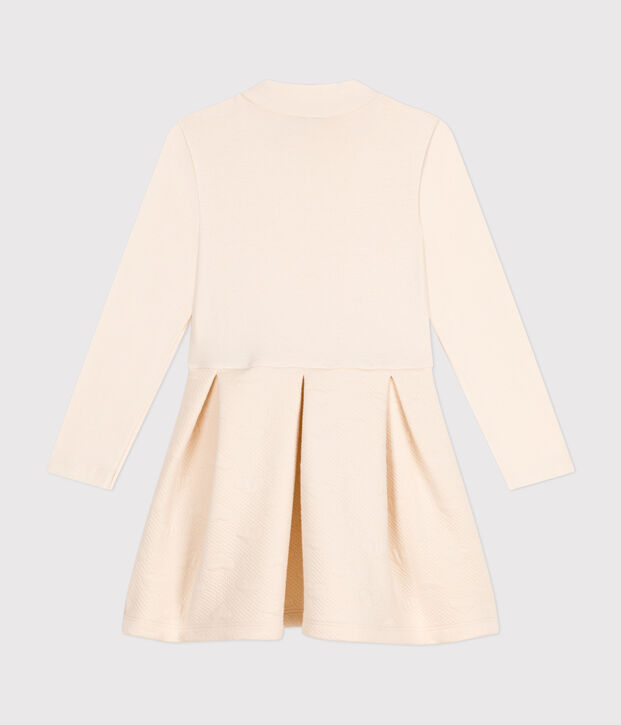 Robe manches longues bi-mati&egrave;re enfant fille &eacute;cru