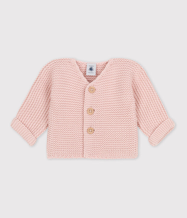 Cardigan b&eacute;b&eacute; tricot point mousse en coton rose