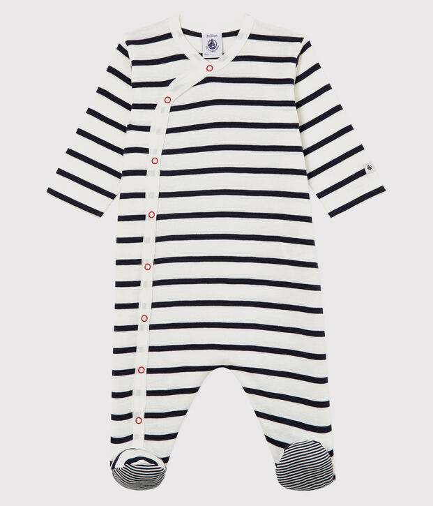 Slaappakje met strepen voor baby van ribstof wit/blauw