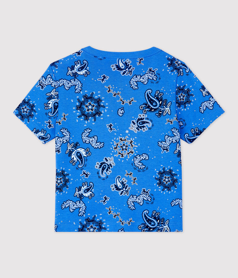 T-shirt met korte mouwen van biokatoen met bandanamotief voor baby's blauw BRASIER/wit MULTICO