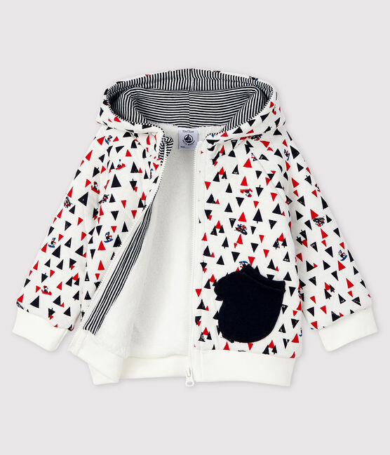 Sweatshirt met capuchon babyjongen wit MARSHMALLOW/wit MULTICO
