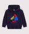 Sweatshirt &agrave; capuche enfant en coton &agrave; motif bateau bleu marine
