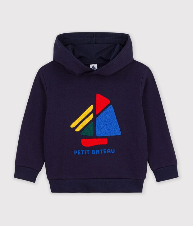 Sweatshirt &agrave; capuche enfant en coton &agrave; motif bateau bleu marine