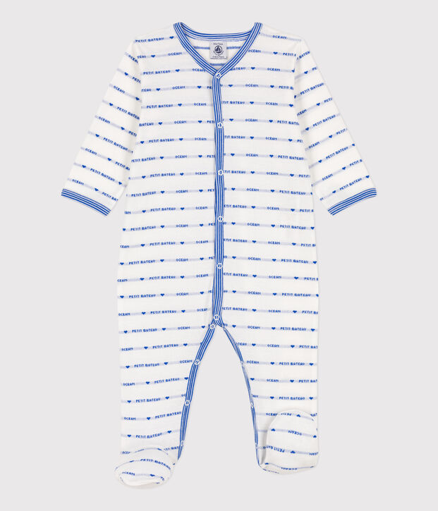 Katoenen jacquard pyjama wit/blauw