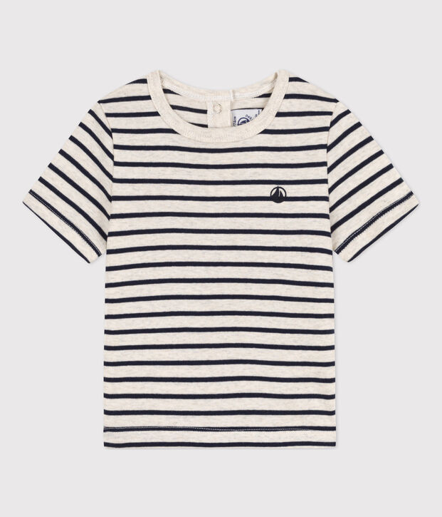 Tee-shirt manches courtes b&eacute;b&eacute; en coton ray&eacute; beige/bleu