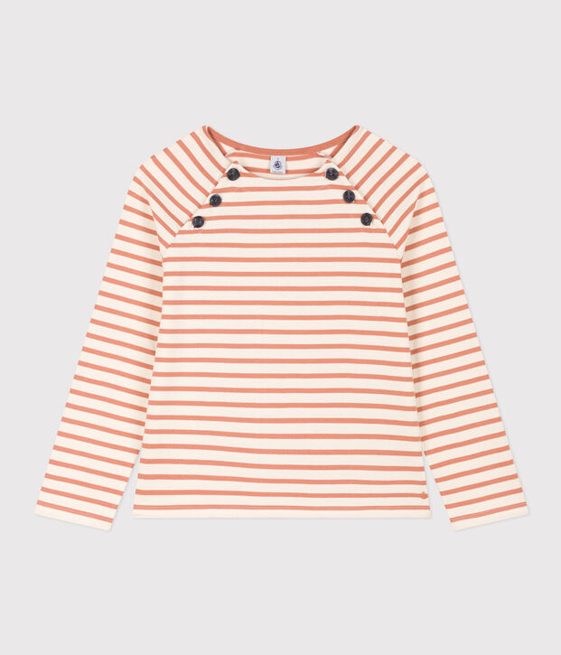 Katoenen marinetruitje met knoopsluiting voor dames ecru/roze