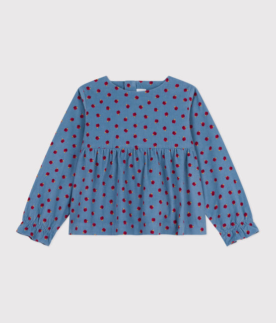 Kinderbloesje van velours met lange mouwen en print blauw ADRIATIC/ MULTICO