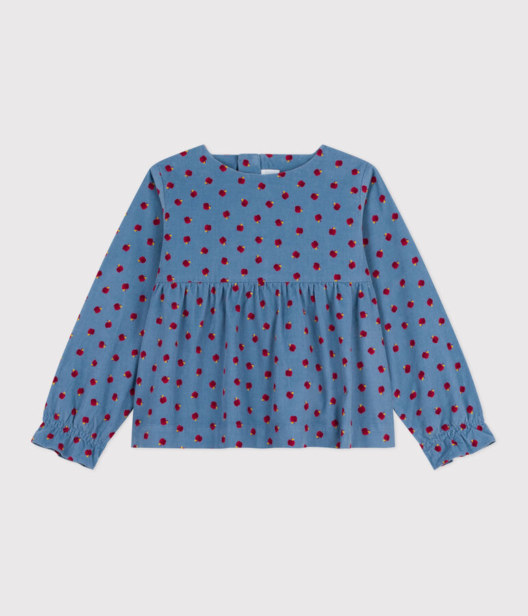 Kinderbloesje van velours met lange mouwen en print blauw/multicouleur
