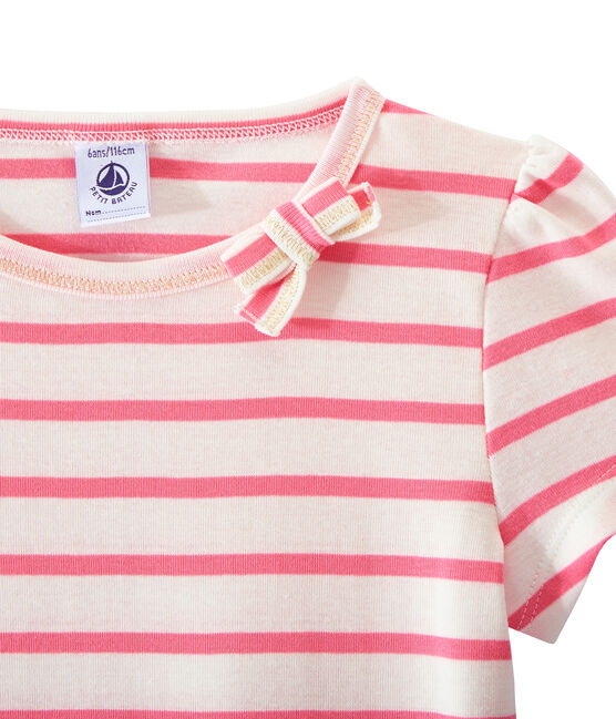 T-shirt fille à rayure marinière blanc MARSHMALLOW/rose PETAL