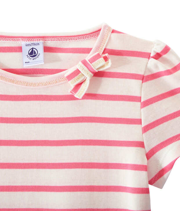 Marinegestreept meisjes-T-shirt wit/roze