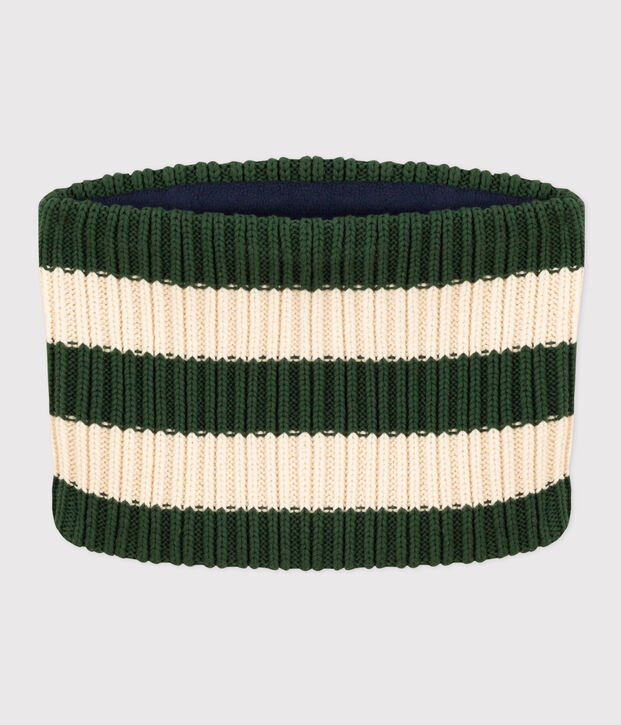 Snood ray&eacute; en tricot doubl&eacute; en polaire b&eacute;b&eacute;/enfant gar&ccedil;on-fille vert/&eacute;cru