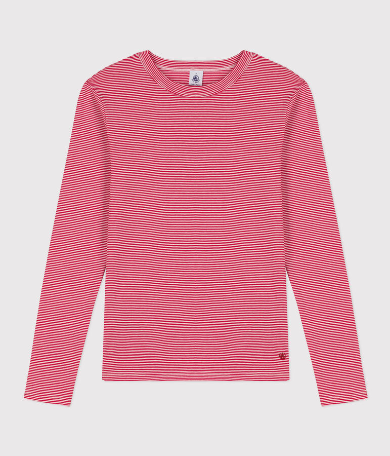 Tee-shirt L'ICONIQUE col rond en coton Femme rouge CORRIDA/blanc MARSHMALLOW