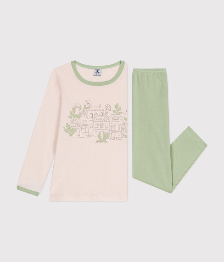 Pyjama  en coton manches longues beige/vert