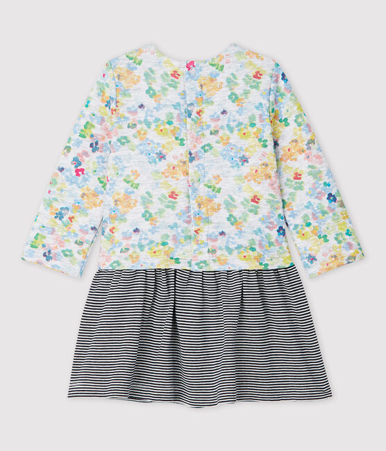 Jersey jurk met lange mouwen voor babymeisjes grijs POUSSIERE/wit MULTICO