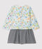 Jersey jurk met lange mouwen voor babymeisjes grijs POUSSIERE/wit MULTICO