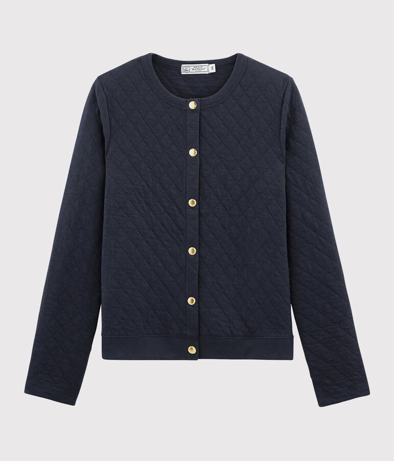 Dames cardigan van gewatteerde tubic. blauw