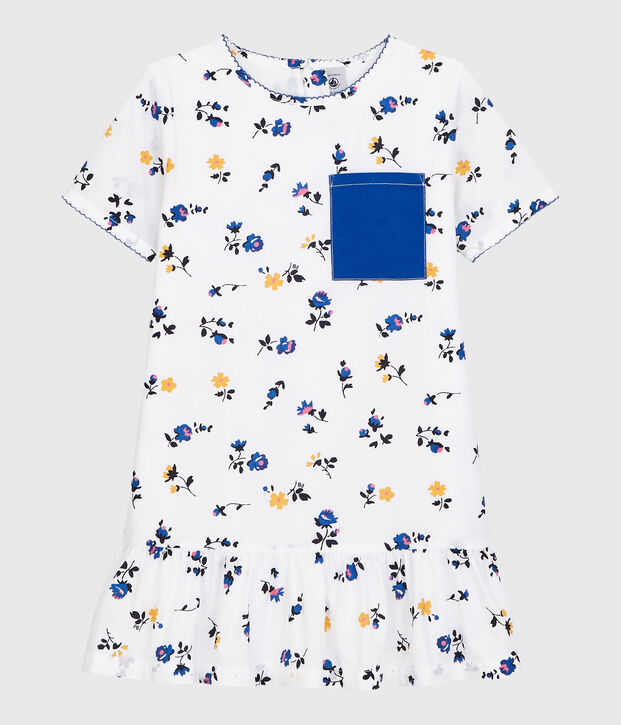 Robe manches courtes en coton enfant fille blanc/multicouleur