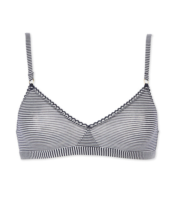 Soutien gorge femme effet seconde peau rayé milleraies bleu ABYSSE/blanc LAIT