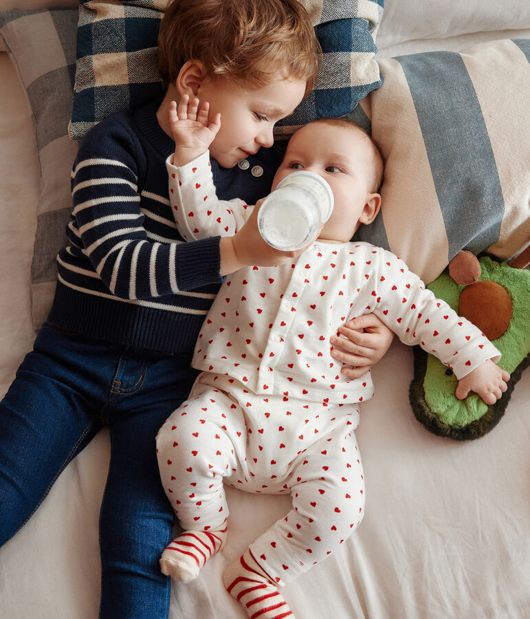 Set met hartjesprint van molton voor baby's wit/rood