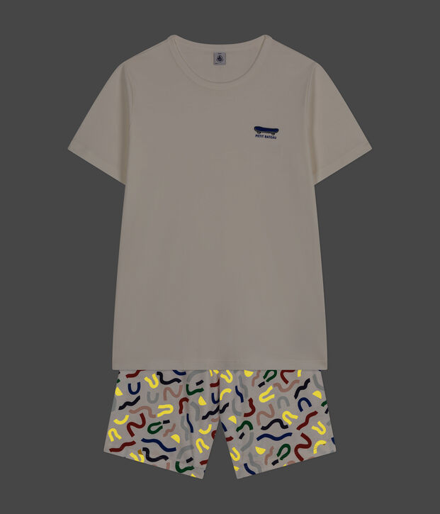 Katoenen korte pyjama voor kinderen wit/multicouleur