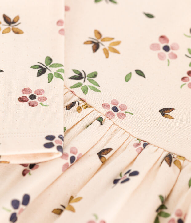 Meisjesjurk met lange mouwen van tubic ecru/multicouleur