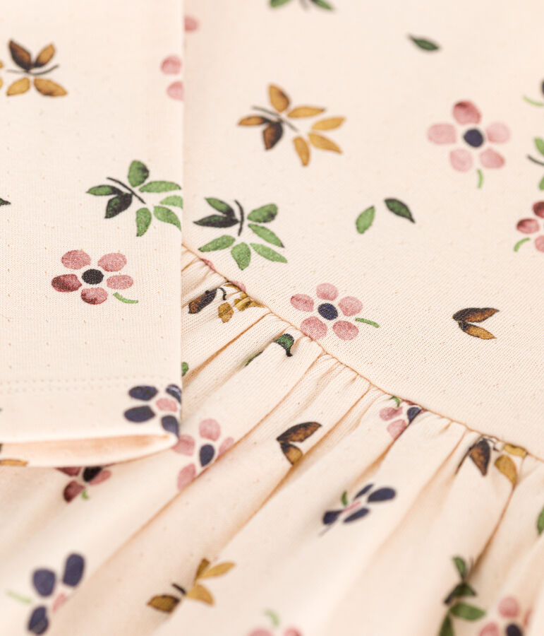 Meisjesjurk met lange mouwen van tubic ecru/multicouleur