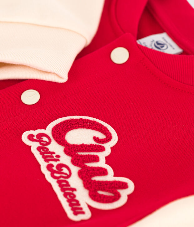 Baseballjasje van molton voor jongens rood/ecru