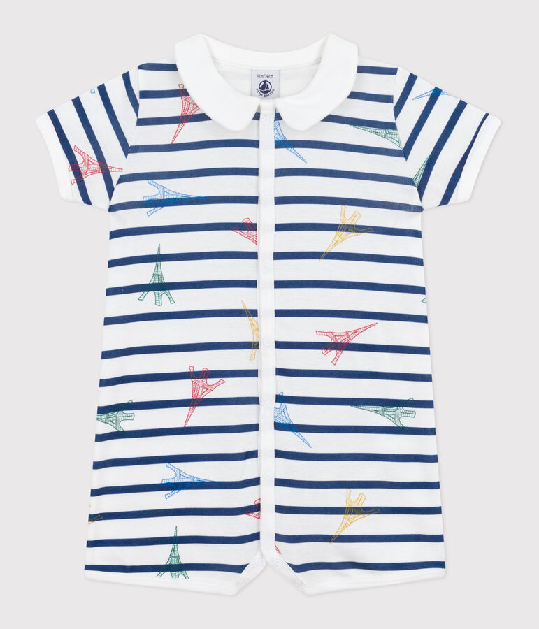 Kort katoenen babypakje in het thema 'Parijs' wit/multicouleur