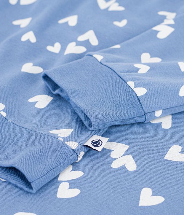 Pyjama femme en coton imprim&eacute; c&oelig;urs bleu/blanc