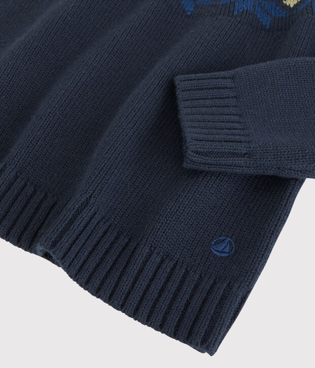 Pull laine et coton enfant gar&ccedil;on bleu/multicouleur