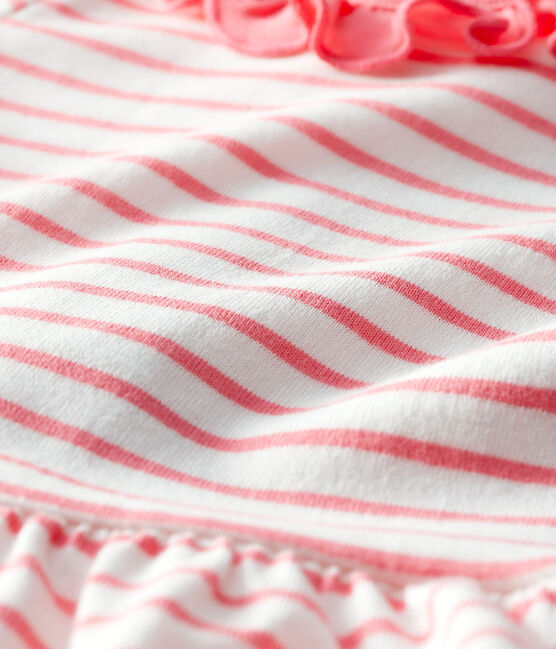 Gestreepte jurk met boord babymeisje wit MARSHMALLOW/roze CUPCAKE