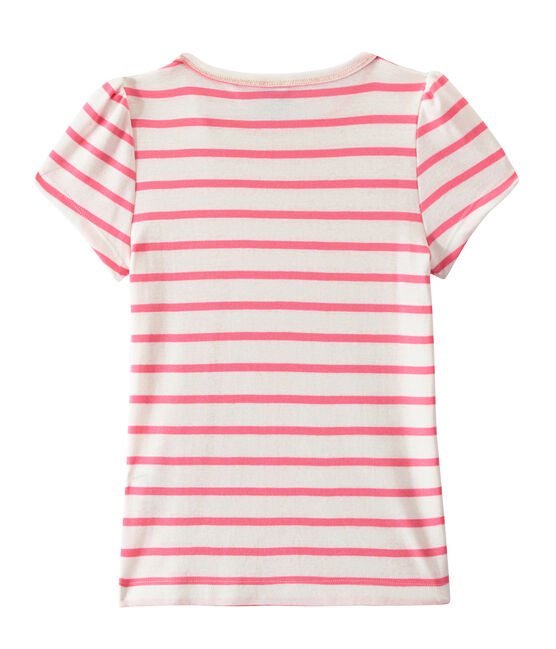 T-shirt fille à rayure marinière blanc MARSHMALLOW/rose PETAL