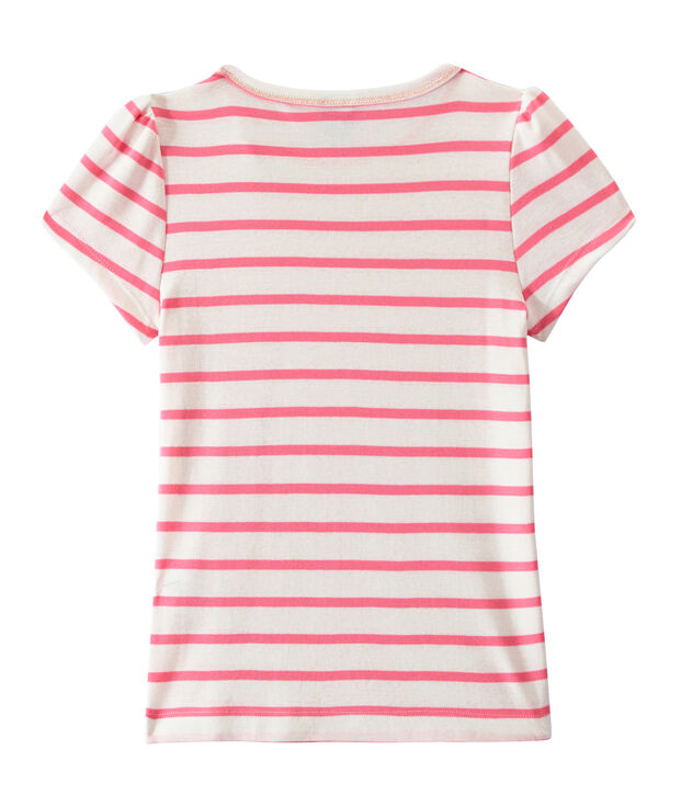Marinegestreept meisjes-T-shirt wit/roze