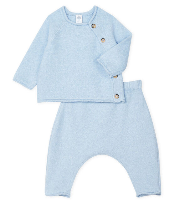 Ensemble deux pièces bébé en coton, laine mérinos et polyester bleu TOUDOU