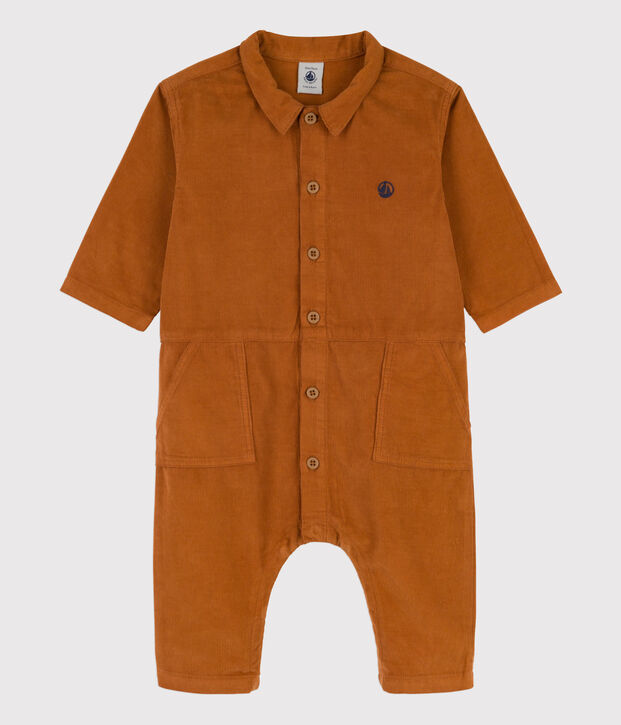 Combinaison b&eacute;b&eacute; longue en velours fin marron