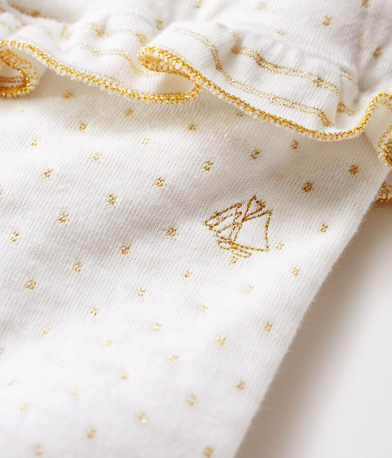 Legging met ruche babymeisje wit MARSHMALLOW/geel OR