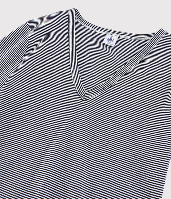 Iconisch gestreept Dames t-shirt van katoen met V-hals blauw SMOKING/wit MARSHMALLOW
