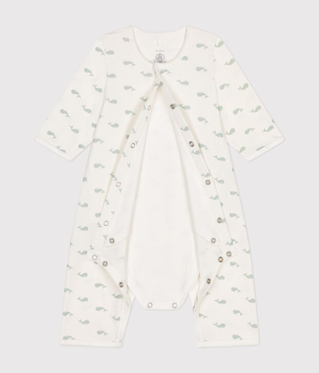Katoenen bodypyjama zonder voetjes voor baby's wit/groen