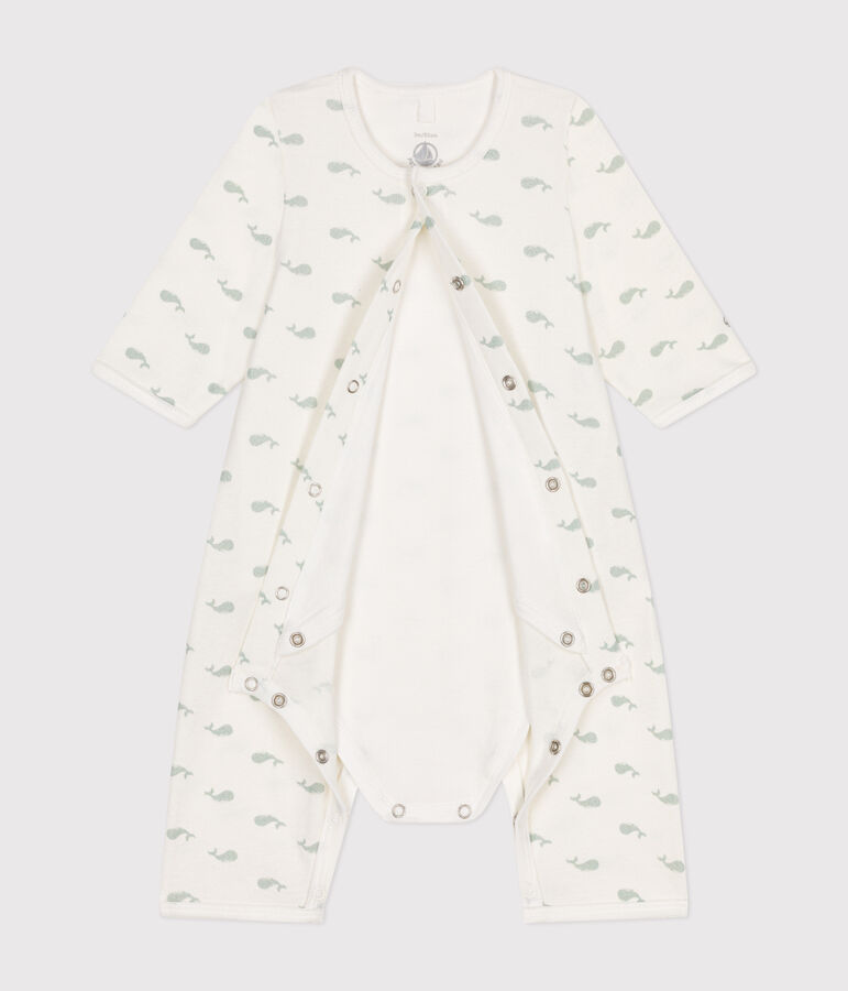 Katoenen bodypyjama zonder voetjes voor baby's wit/groen
