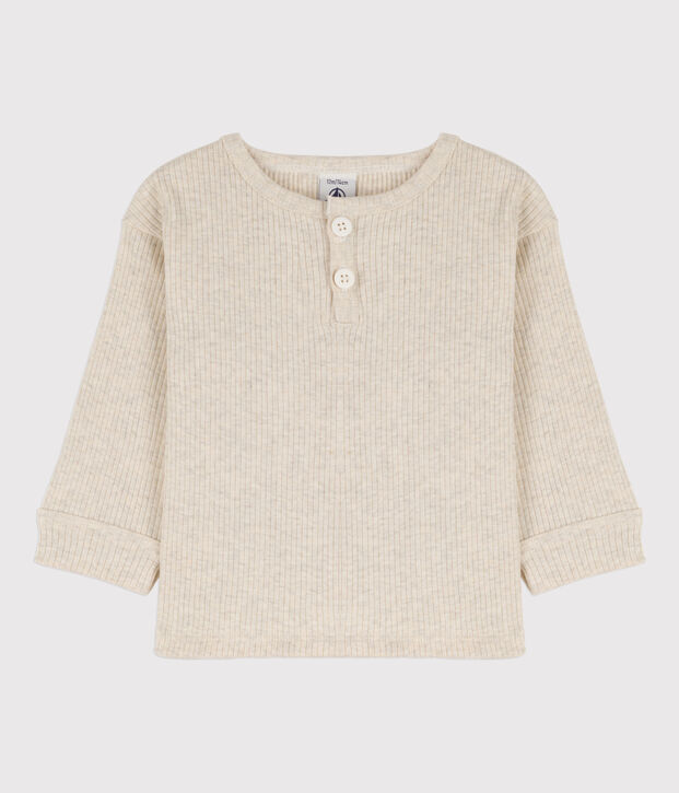 Tee-shirt manches longues b&eacute;b&eacute; en maille c&ocirc;tel&eacute;e beige chin&eacute;