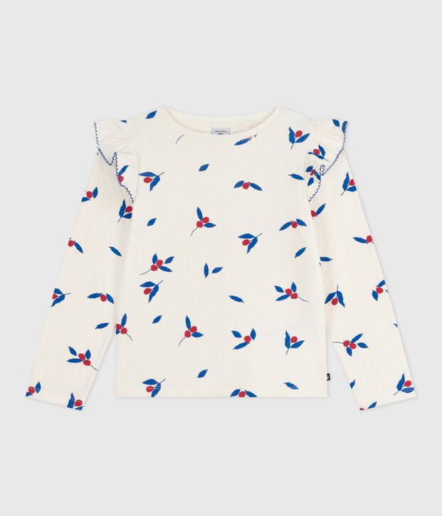 Katoenen T-shirt met lange mouwen en print voor kinderen ecru/multicouleur