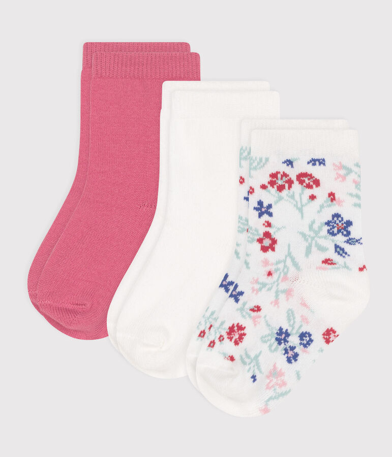 3 paires de chaussettes b&eacute;b&eacute; fille en coton &agrave; fleurs multicouleur