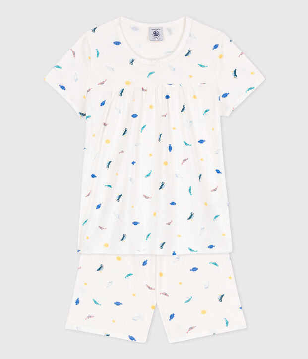 Pyjacourt animaux marins en coton petite fille blanc/multicouleur