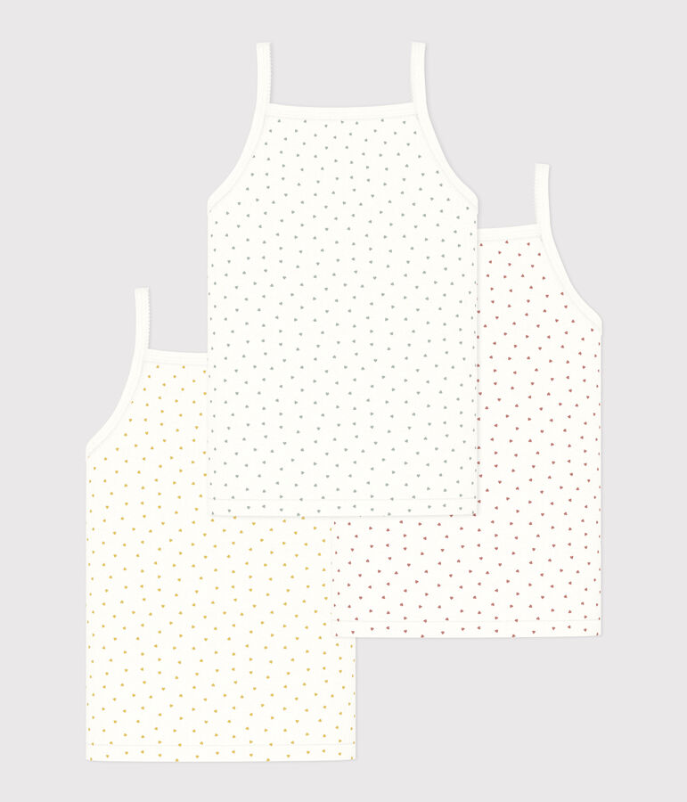 Set van 3 meisjeshemdjes met bandjes en hartjes in katoen multicouleur