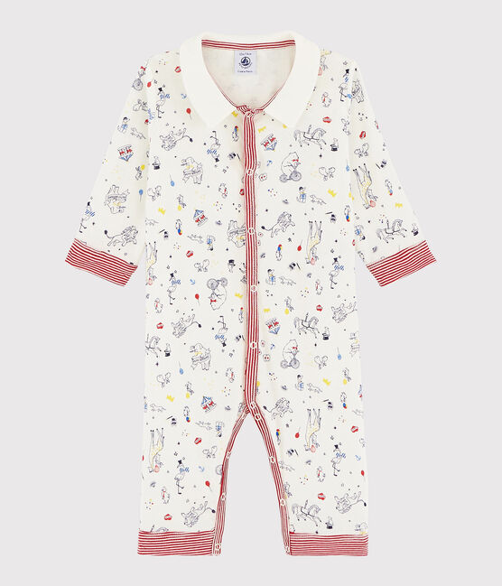 Slaappakje zonder voetjes van ribstof baby jongen wit MARSHMALLOW/wit MULTICO